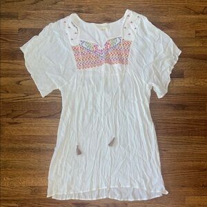 Lovestitch White Tunic with Pink and Purple Embroidery and Tassles